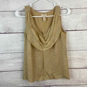 J. CREW Beige Sleeveless Silk Metallic Polka Dot Cowl Neck Blouse Size 0